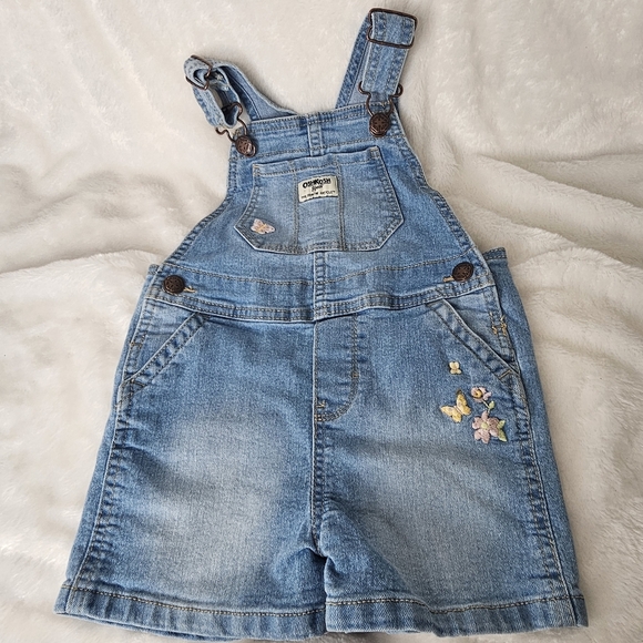 OshKosh B'Gosh Kids Overall Shorts Size 3T Blue Jeans Embroidered Butterfly - Picture 1 of 10